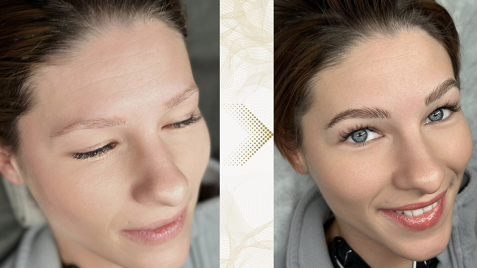 Augenbraue vor und nach der Hairstroke-Behandlung: Lichte Augenbrauen.